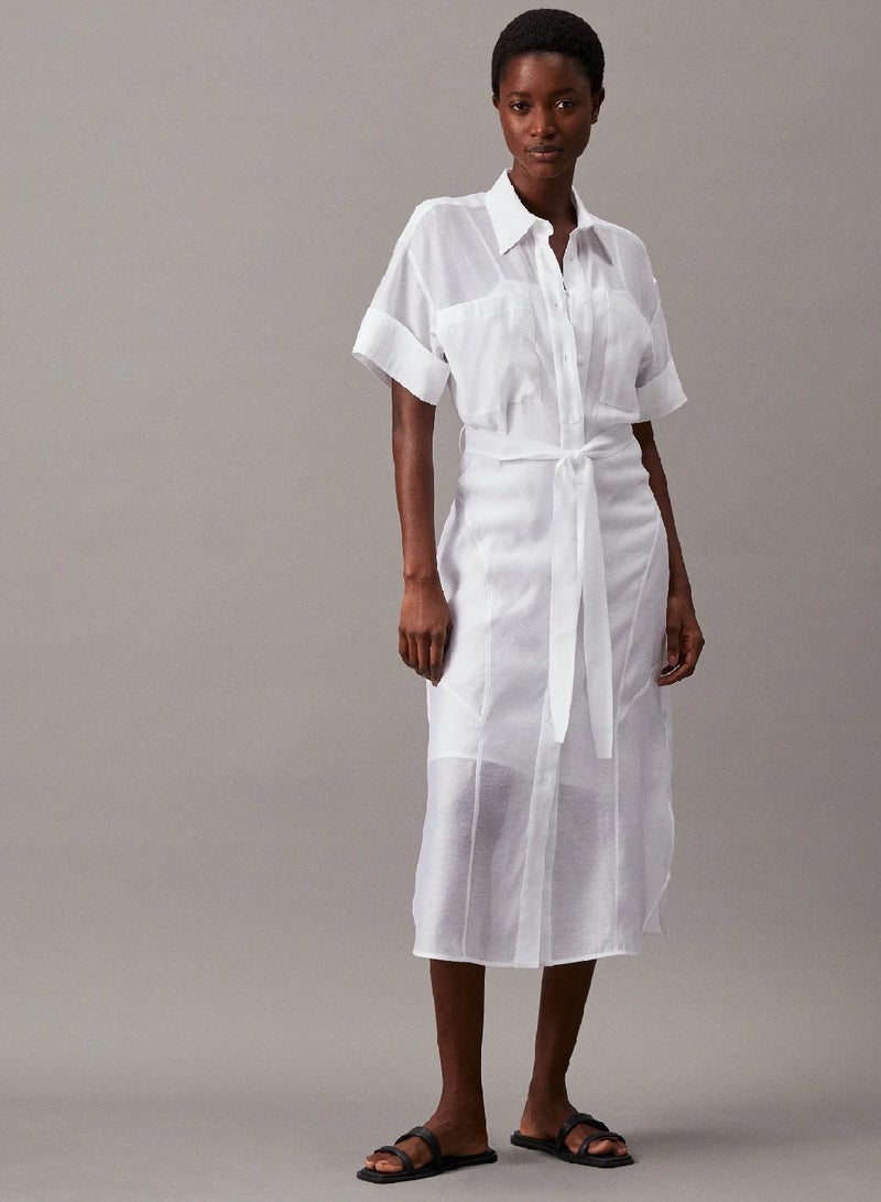 CALVIN KLEIN Sheer Lyocell Shirt Dress - Image 1
