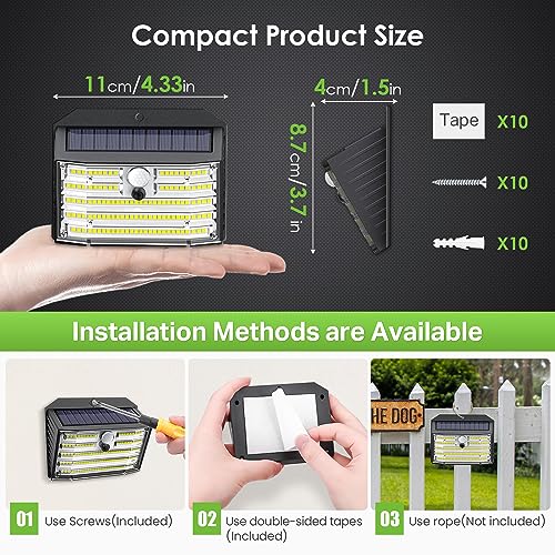 CLAONER Solar Lights Outdoor [𝟏𝟎 𝐏𝐚𝐜𝐤/126 LED], Wireless Motion Sensor Lights, IP65 Waterproof Security Lights 3 Modes, 270° Lighting Angle, Ultra-Bright Wall Lights for Deck Patio Fence Garage - Image 4