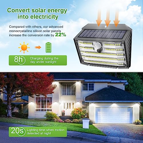 CLAONER Solar Lights Outdoor [𝟏𝟎 𝐏𝐚𝐜𝐤/126 LED], Wireless Motion Sensor Lights, IP65 Waterproof Security Lights 3 Modes, 270° Lighting Angle, Ultra-Bright Wall Lights for Deck Patio Fence Garage - Image 3
