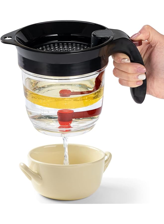 كاست ويف فاصل دهون مع قاعدة تحرير، فاصل مرق سعة 4 أكواب للطهي مع مصفاة زيت، أدوات مطبخ، فاصل دهون، فاصل زيت، فاصل دهون مع مصفاة، فاصل مرق ودهون - Image 1