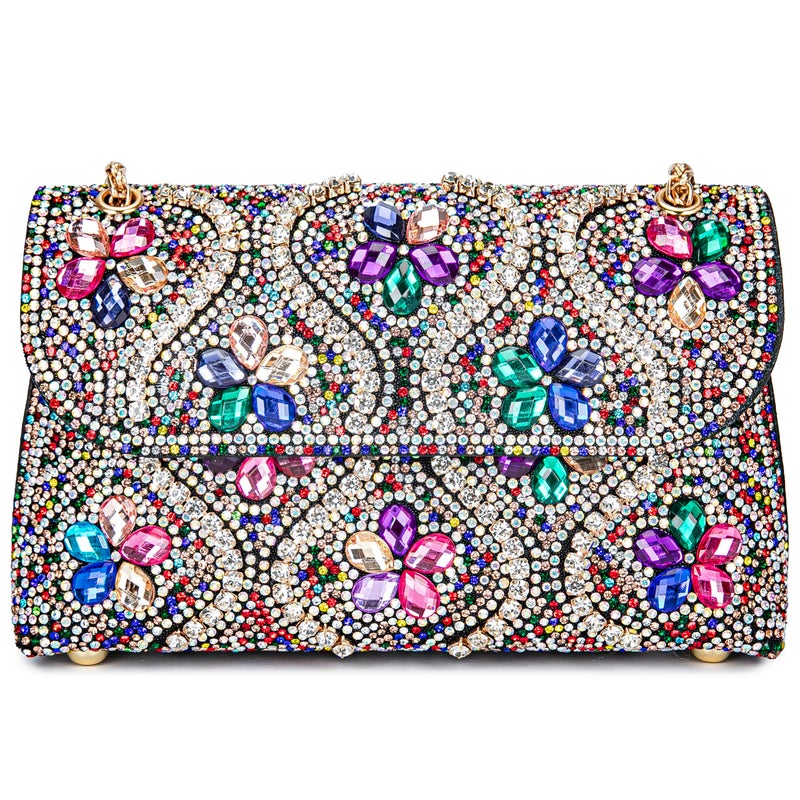 BBTT.ful Flower Evening Handbags Chain Strap Square Shoulder Bag Crossbody Bag Crystals Rhinestone Clutch Purse (colorful) - Image 1