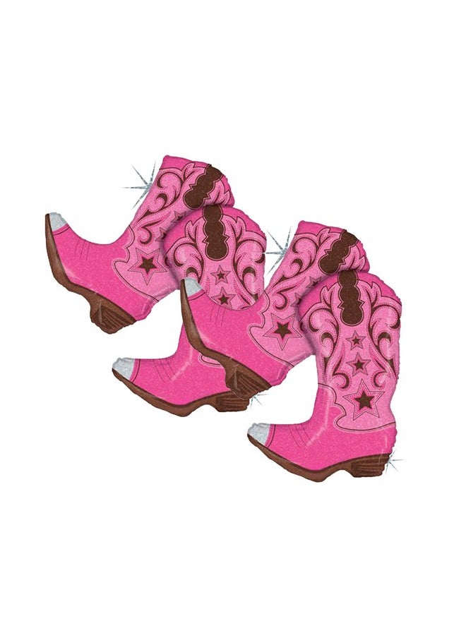 Artisan Owl Set Of 2 Dancing Pink Cowgirl Boots Jumbo 36" Foil Party Balloons  - Image 1