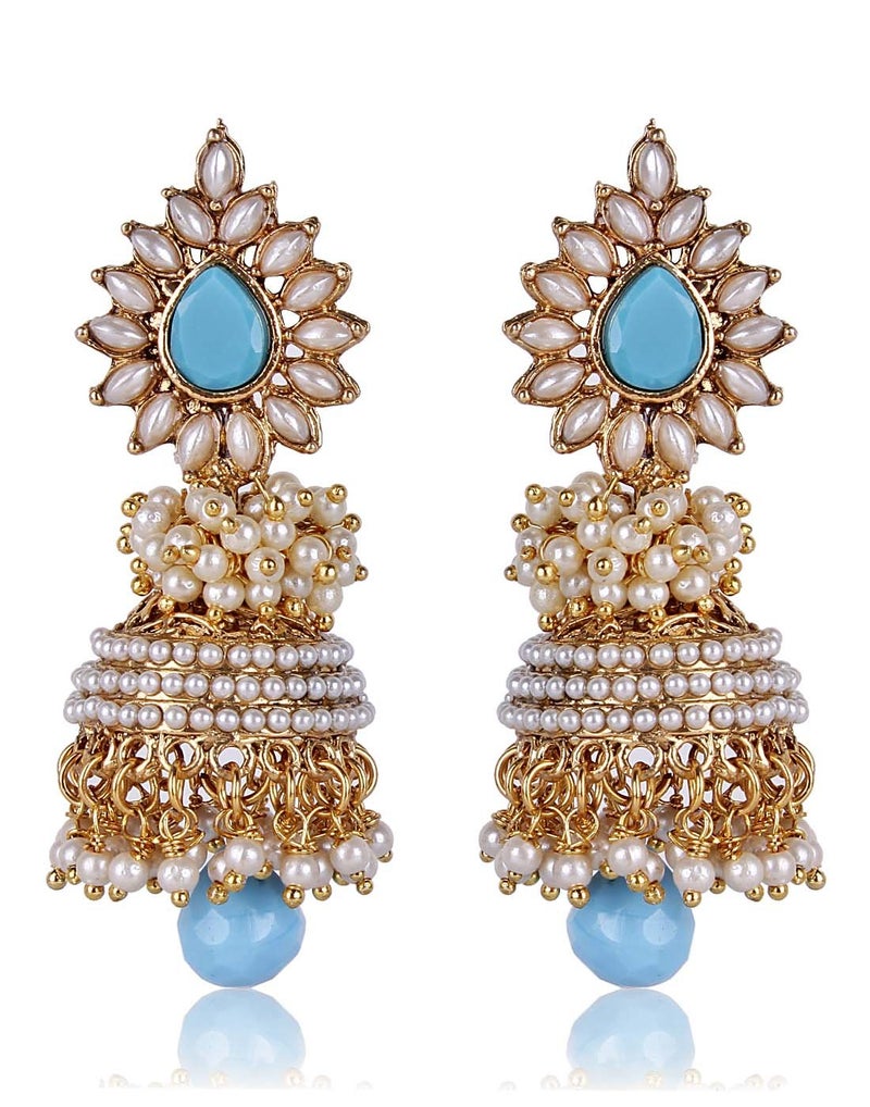 Shining Diva White Pearl Stylish Fancy Traditional Jhumki For Women - Image 1