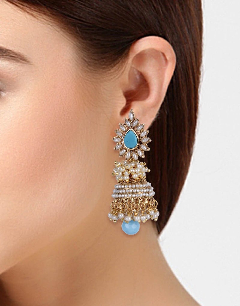 Shining Diva White Pearl Stylish Fancy Traditional Jhumki For Women - Image 3
