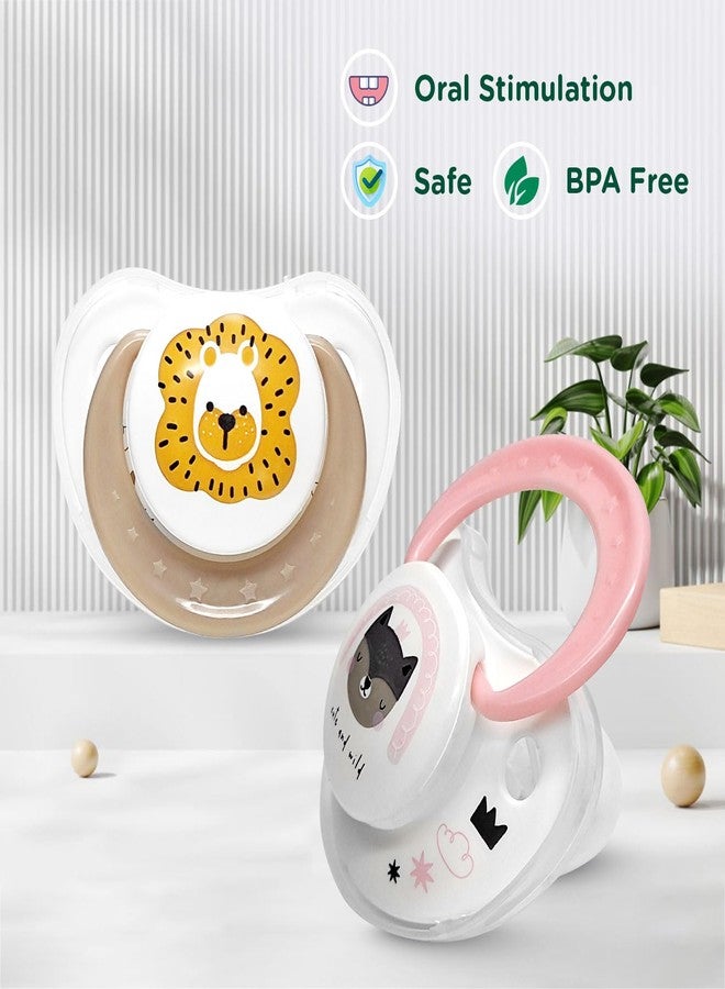 مي مي لهاية مي مي فائقة الخفة بحلمة سيليكون ناعمة | خالية من مادة BPA | محفزة للفم | عضاضة | لهاية مزودة بدرع لتدفق الهواء للأطفال الرضع، عبوة من قطعتين بنقشة لطيفة (وردي وخوخي) - Image 3