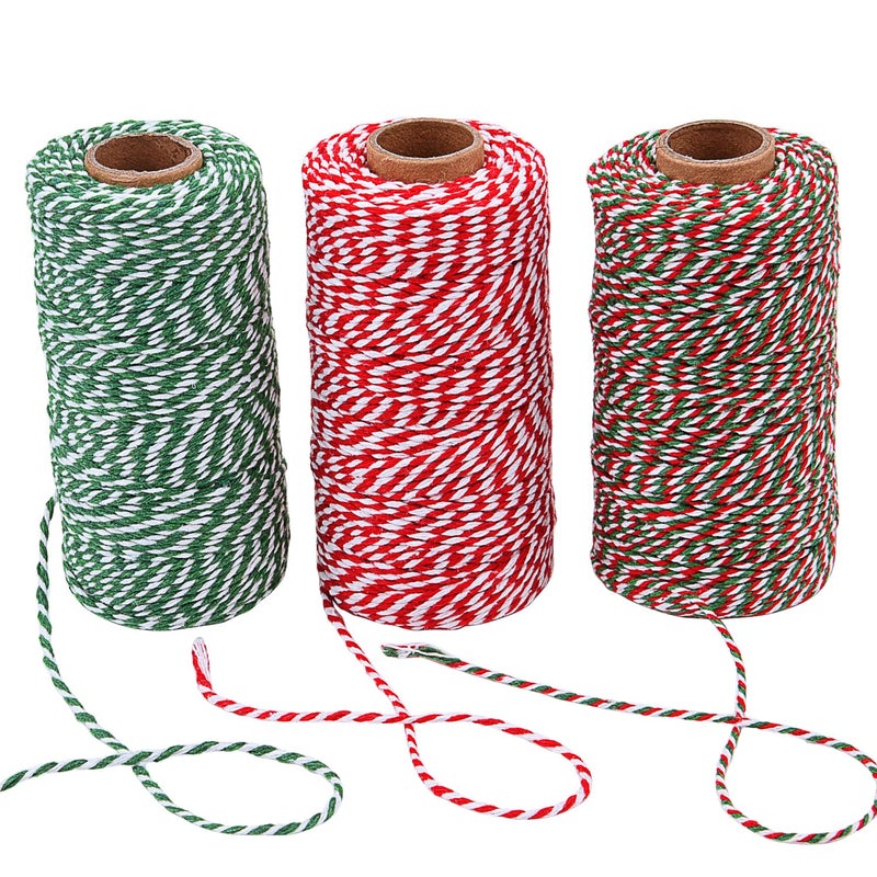 Sunmns 3 Roll Christmas Twine Cotton String Rope Cord for Gift Wrapping Arts Crafts 984 Feet Multicolor A