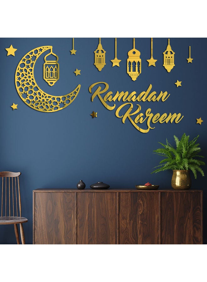 اليشمك ملصق مرآة أكريليك ستيريو ثلاثي الأبعاد على شكل هلال رمضان كريم ذهبي 42x87 سم - Image 2
