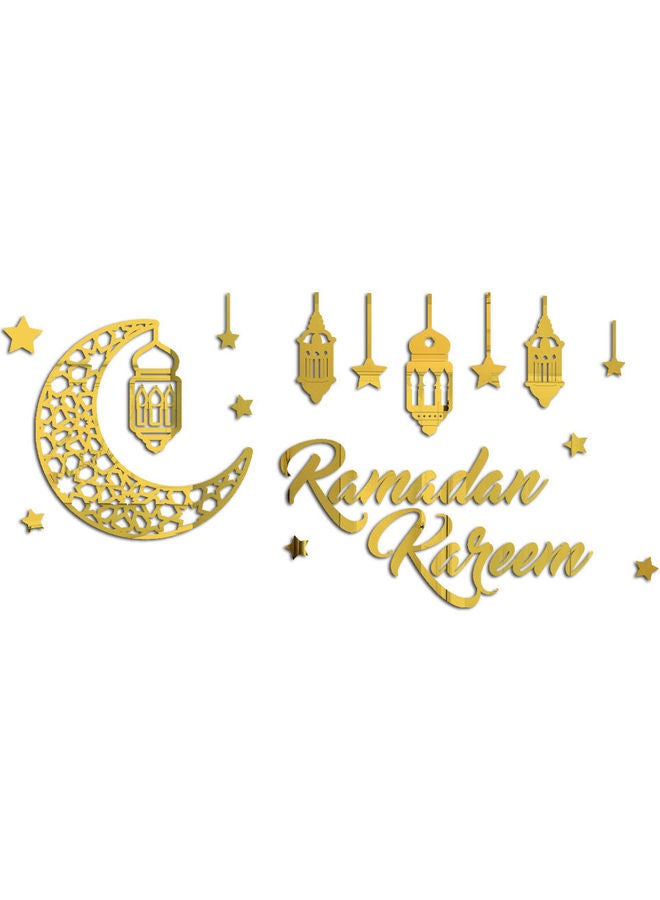 اليشمك ملصق مرآة أكريليك ستيريو ثلاثي الأبعاد على شكل هلال رمضان كريم ذهبي 42x87 سم - Image 1
