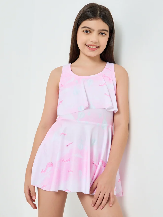 Styli Styli Teen Girls Printed Swimsuit and Short Set