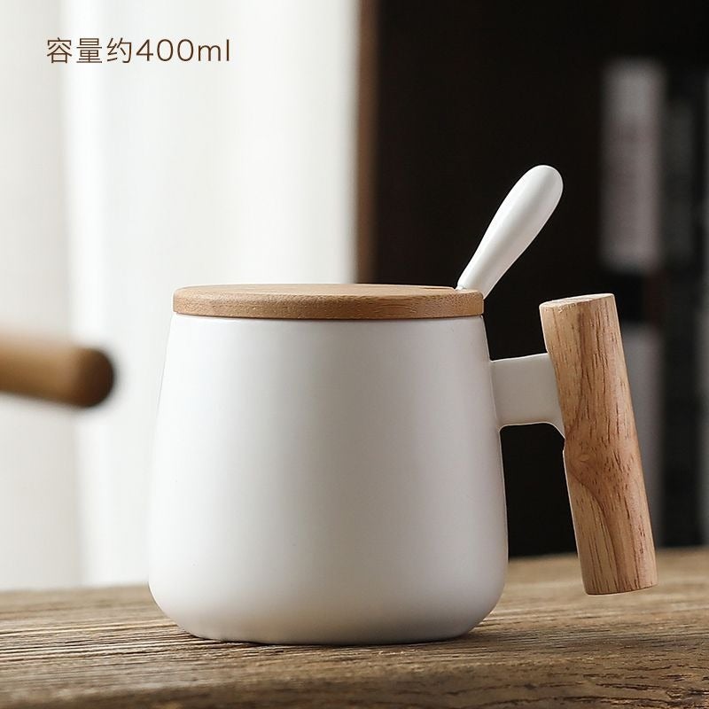 Ceramic Mug with Lid and Spoon - Vintage Style Couple Mug for Coffee, Tea, and Breakfast Drinks - Image 1