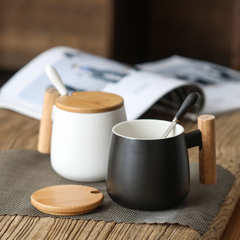 Ceramic Mug with Lid and Spoon - Vintage Style Couple Mug for Coffee, Tea, and Breakfast Drinks - Image 5