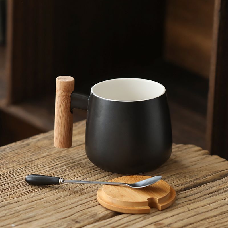 Ceramic Mug with Lid and Spoon - Vintage Style Couple Mug for Coffee, Tea, and Breakfast Drinks - Image 4