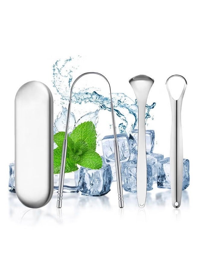 ACECOAT Tongue Scraper for Adults - 3 Pcs Metal Tongue Cleaner with Storage Case - Tough Stainless Steel Mouth Scrubber for Fresh Breath & Oral Hygiene - Image 1