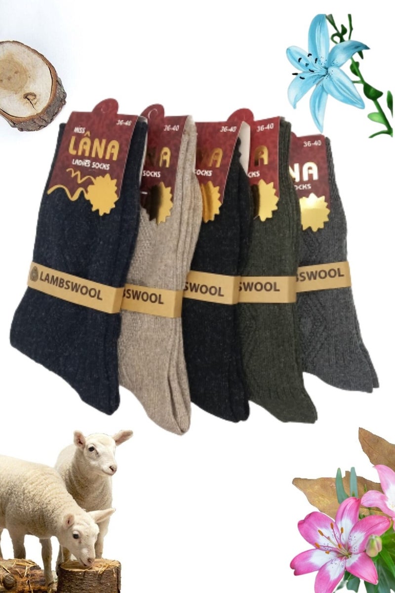 Miss Lana Women's Socks 5 Pairs Winter Wool Socks Lambswool (Special Lamb Wool) With Thermal Features for Women - Image 2