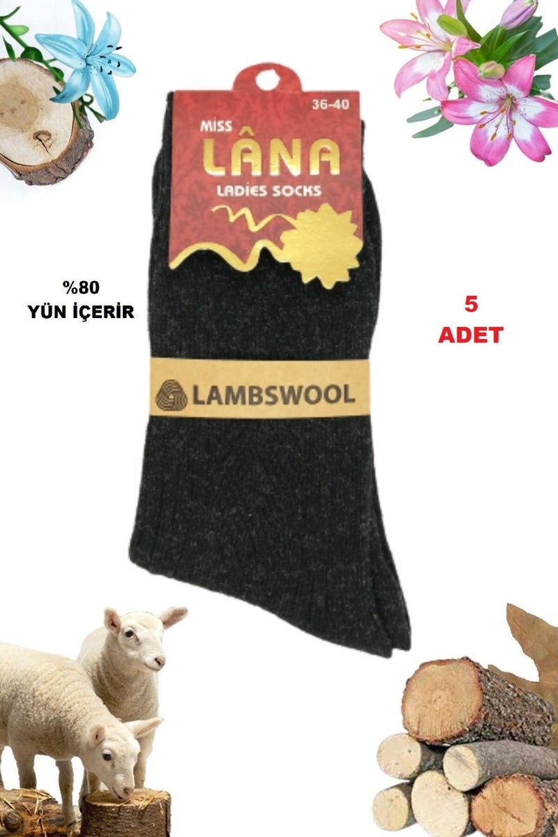 Miss Lana Women's Socks 5 Pairs Winter Wool Socks Lambswool (Special Lamb Wool) With Thermal Features for Women - Image 1