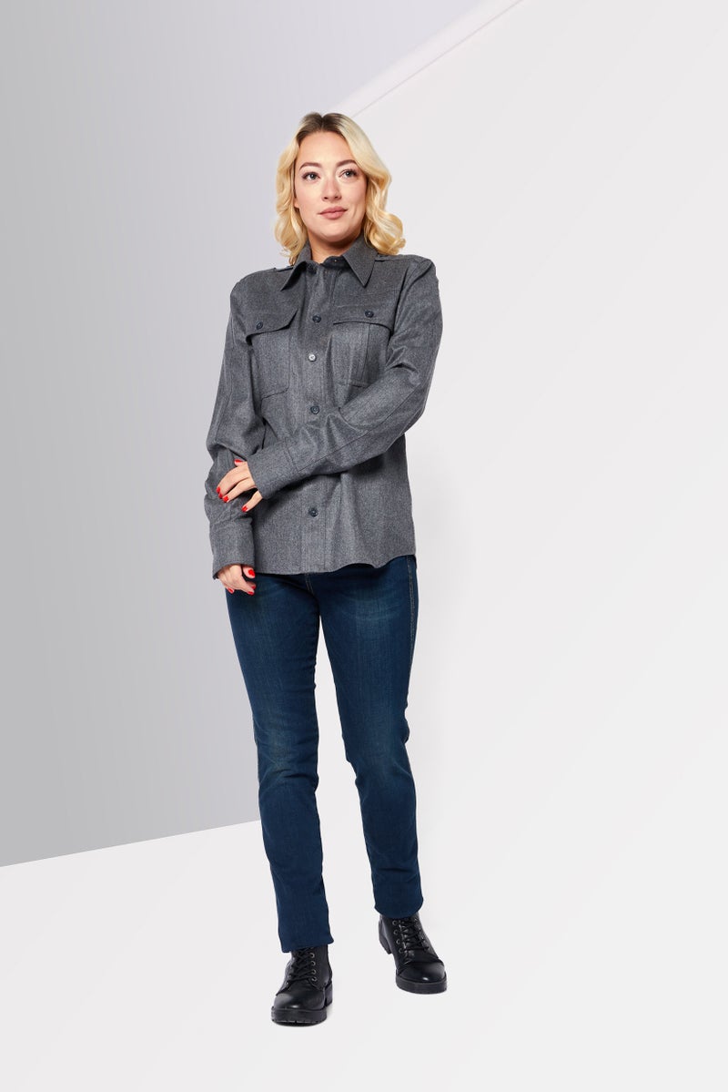 STELLA MCCARTNEY Women Pointed Collar Long Sleeve Heather Shirt, Grey  - Image 2