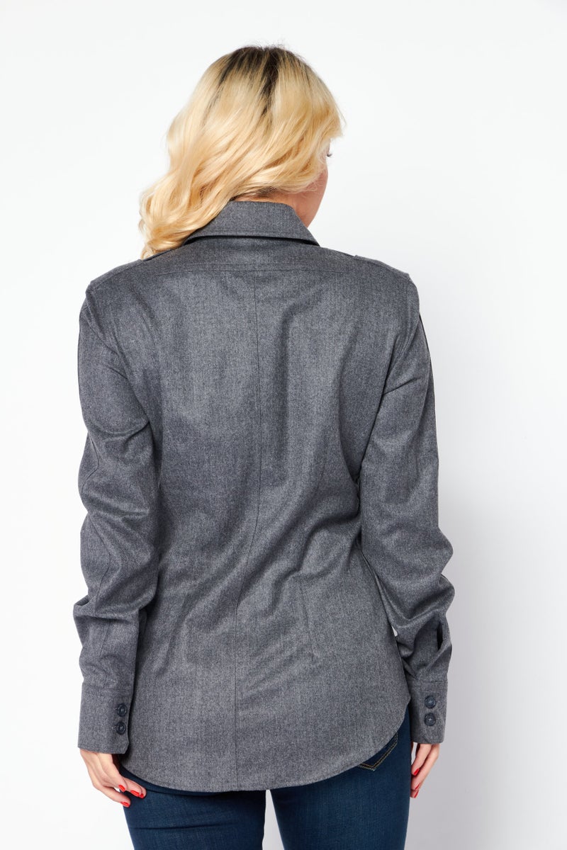 STELLA MCCARTNEY Women Pointed Collar Long Sleeve Heather Shirt, Grey  - Image 3