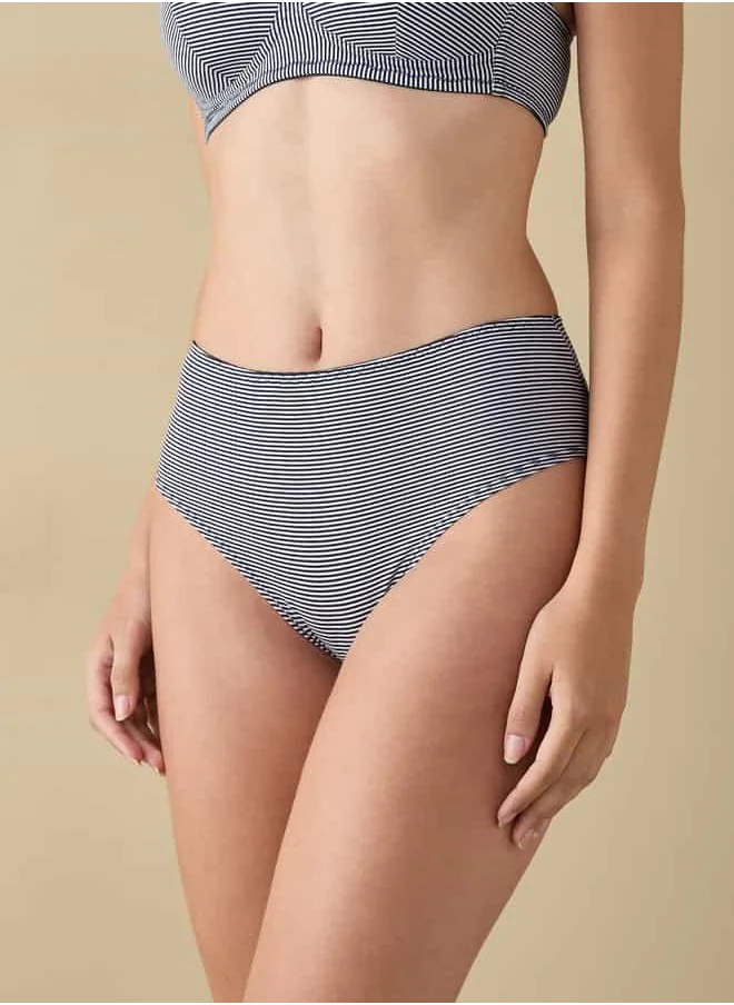 فاف Striped Briefs with Elasticated Waistband and Lace Detail