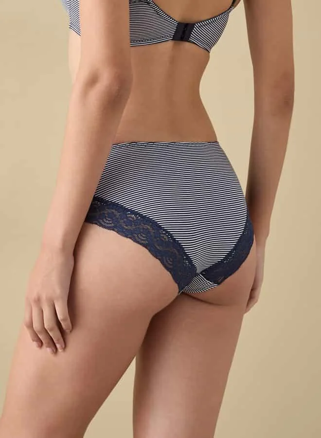 Splash FAV Striped Briefs with Elasticated Waistband and Lace Detail