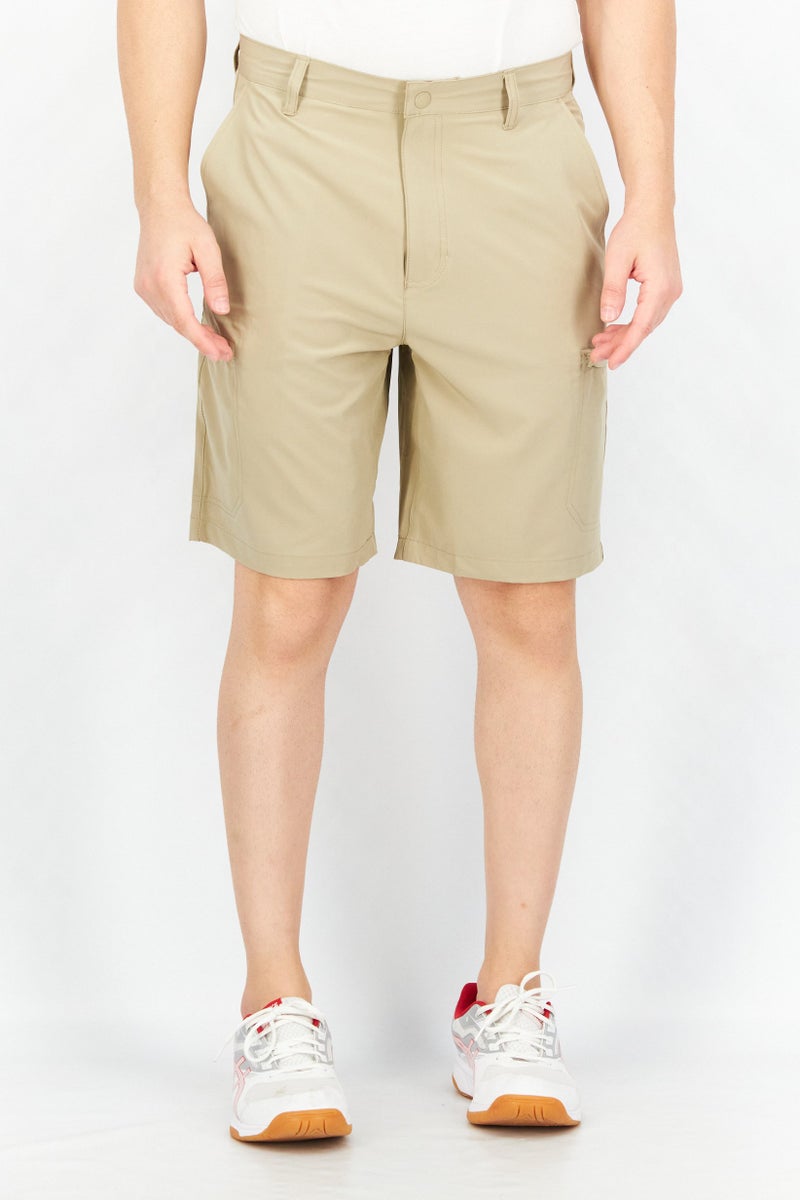 Chaps Men Plain Basic Shorts, Khaki Brown - Image 1