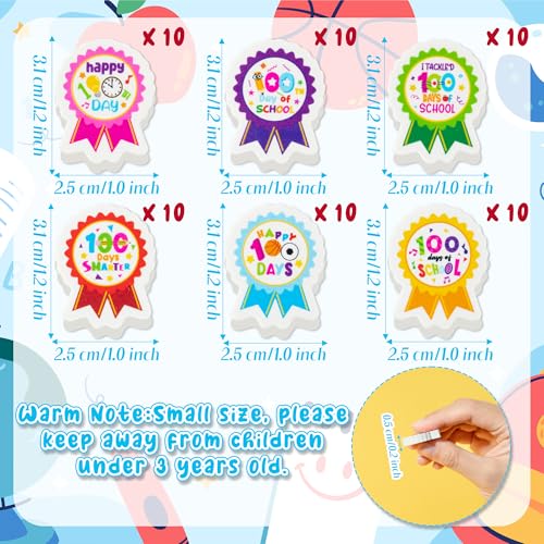 CJiangpo 60Pcs 100th Day of School Mini Erasers for Kids Bulk Cute Cartoon Medal Pencil Rubber Eraser Novelty 3D Desk Puzzle 100th Day Party Favors Filler School Classroom Prizes Gifts - Image 5