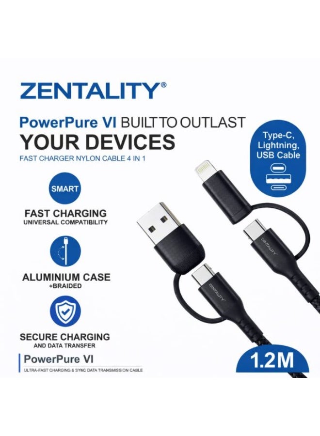 Zentality PowerPure VI 4-in-1 Fast Charging Nylon USB Cable 1.2M - Image 3