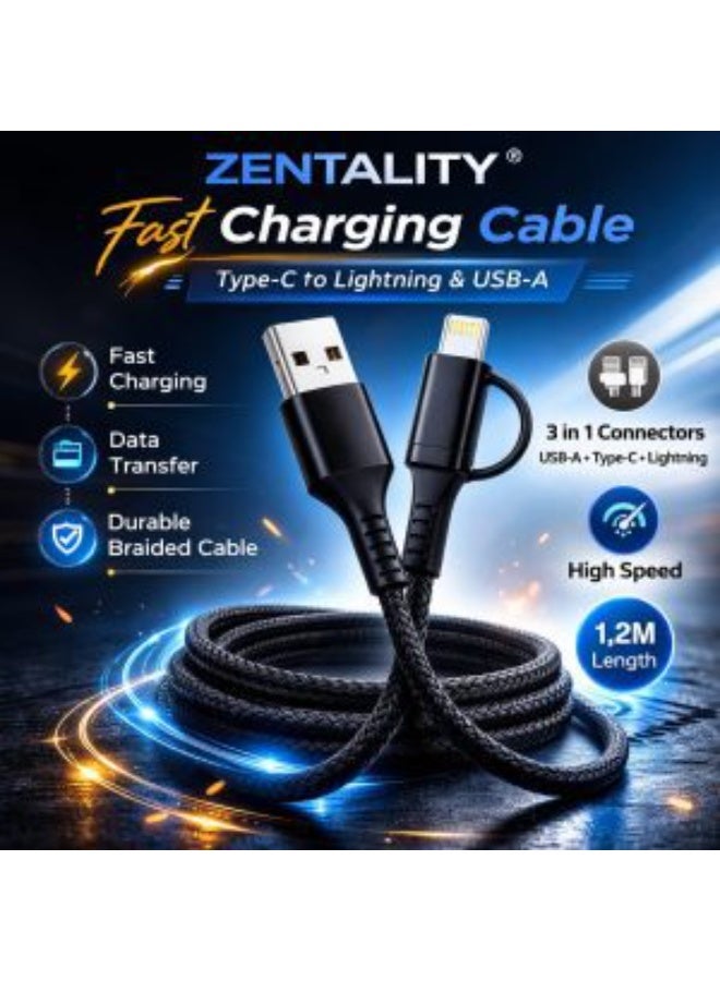 Zentality PowerPure VI 4-in-1 Fast Charging Nylon USB Cable 1.2M - Image 2