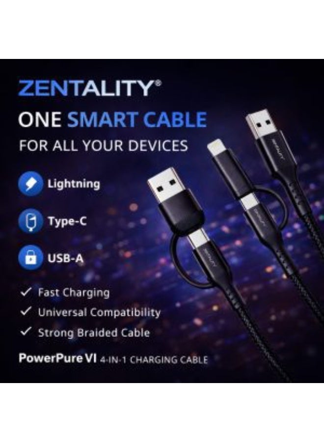 Zentality PowerPure VI 4-in-1 Fast Charging Nylon USB Cable 1.2M - Image 1