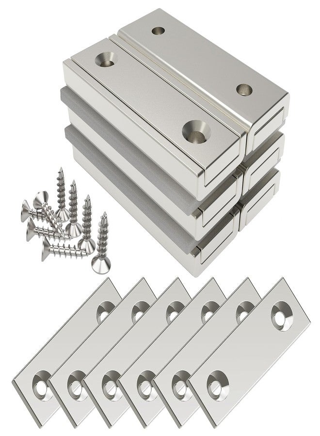 Magnetpro 6 Pieces Neodymium Rectangular Magnets 45 lb Force 40 x 13.5 x 5 mm with 6 Counterparts, Strong Household and Industrial Rare Earth Magnet with Steel Capsule and Mounting Screws - Image 1