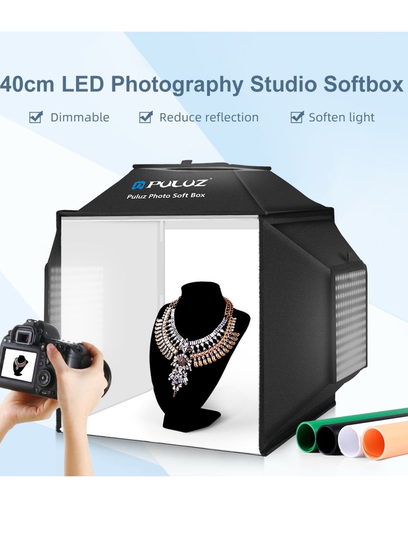 PULUZ خيمة تصوير استوديو قابلة للطي PULUZ 40 سم 72 واط 5500 ك مع 4 ألوان (أسود، برتقالي، أبيض، أخضر) خلفيات مجموعة إضاءة تصوير - Image 2