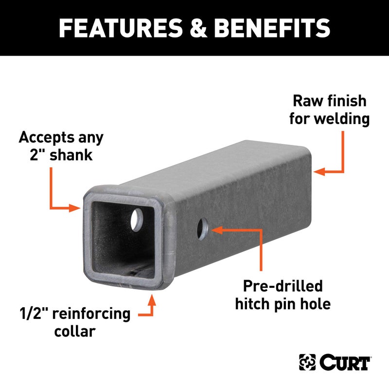 CURT 49090 أنبوب استقبال مقطورة ملحوم من الصلب الخام بحجم 2 إنش × 9 إنش - Image 3
