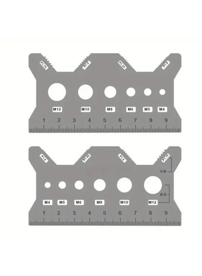 2 Pcs Metric Thread Gauge Card M4 M12 with Hole Diameter Guide 304 Stainless Steel - Image 1