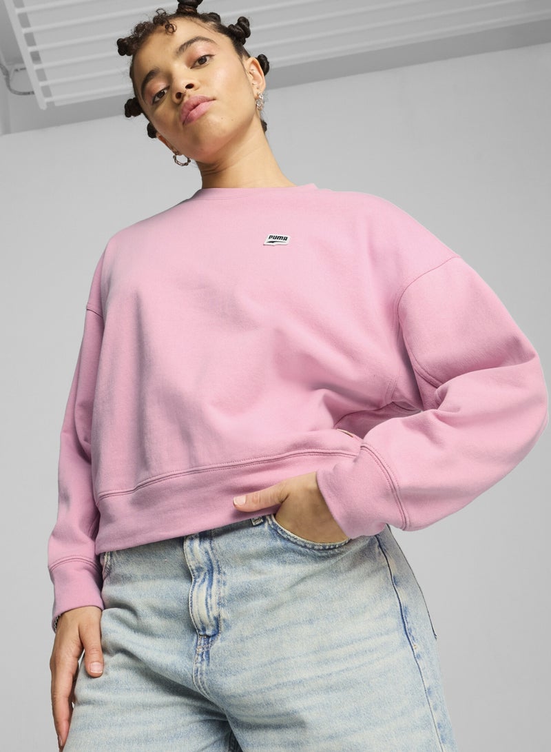 PUMA DOWNTOWN RE:COLLECTION Womens Pink Crew Top Sweatshirt - Image 1