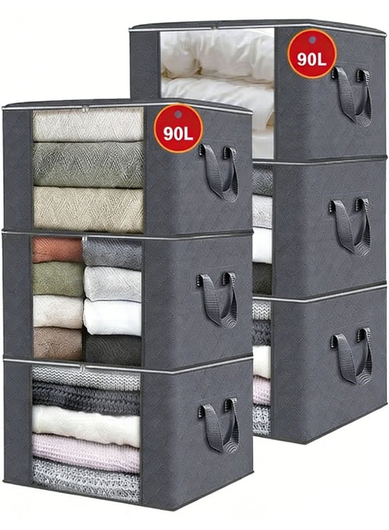 GZYIZHOU 90L Clothes Storage Bags, 6 Pack Large Capacity Clothes Storage Boxes with Lid & Zips for Comforters, Blankets, Bedding - Image 2