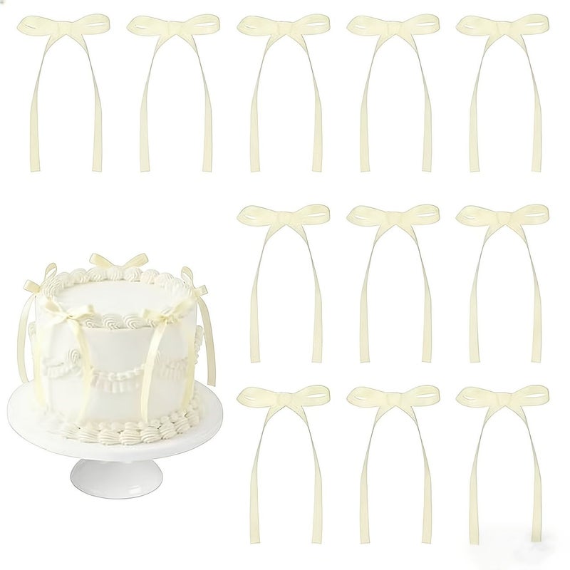 11 Pcs Pink Ribbon Bow Cake Toppers Multicolour Coquette Themed Cupcake Toppers for Birthday Wedding Bachelorette Mothers Day Decorations - Image 4