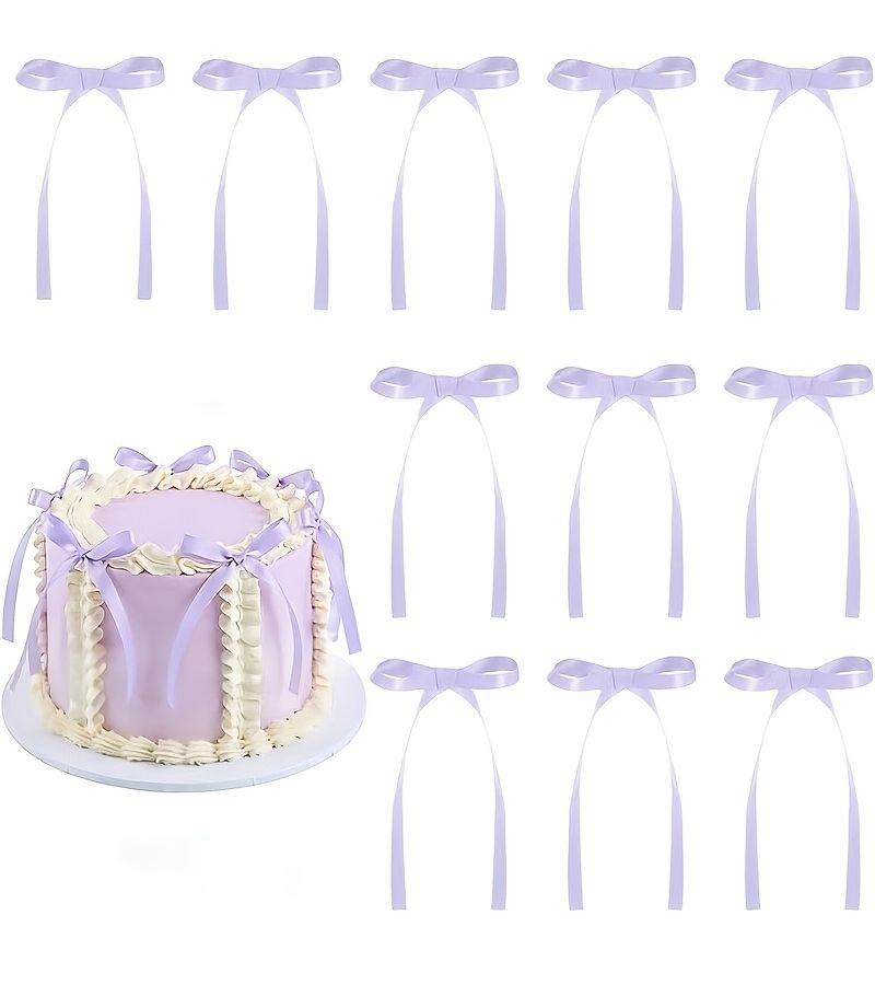11 Pcs Pink Ribbon Bow Cake Toppers Multicolour Coquette Themed Cupcake Toppers for Birthday Wedding Bachelorette Mothers Day Decorations - Image 5