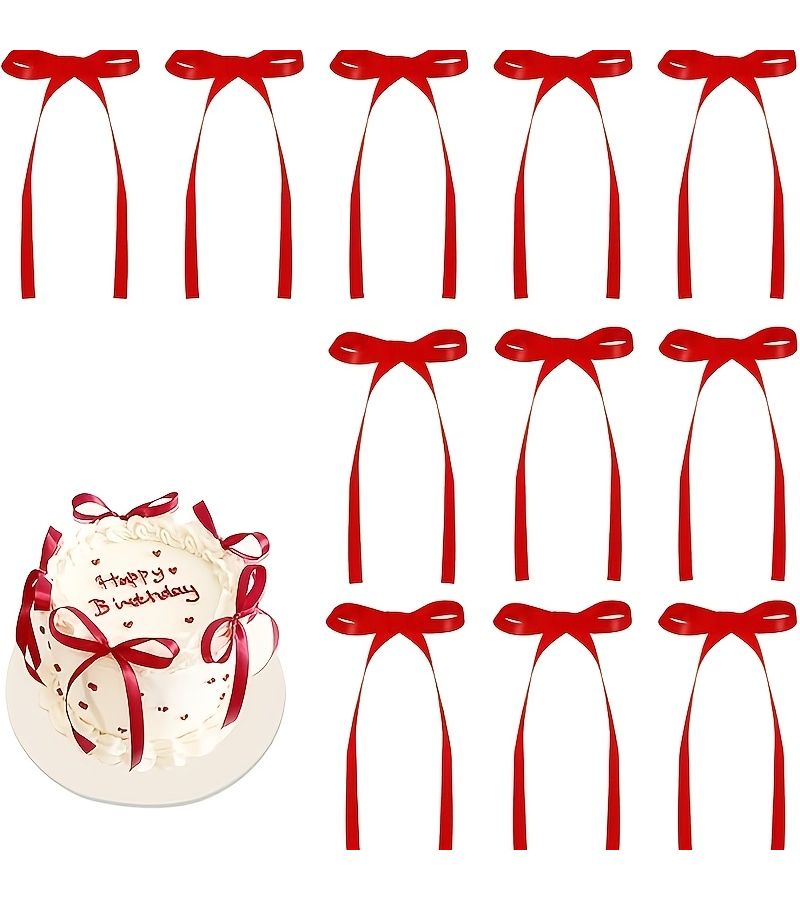 11 Pcs Pink Ribbon Bow Cake Toppers Multicolour Coquette Themed Cupcake Toppers for Birthday Wedding Bachelorette Mothers Day Decorations - Image 3