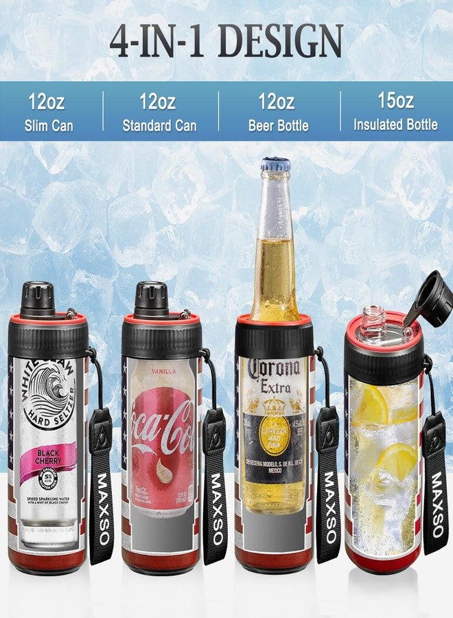MAXSO Sealed Can Cooler Fizz Lid Can Cover for 12 oz Regular, Slim Skinny Cans & As Thermal Bottle, 4-in-1 Insulated Vacuum Stainless Steel Carbonated Cold Drink Holder - American Flag Version 2.1 - Image 5