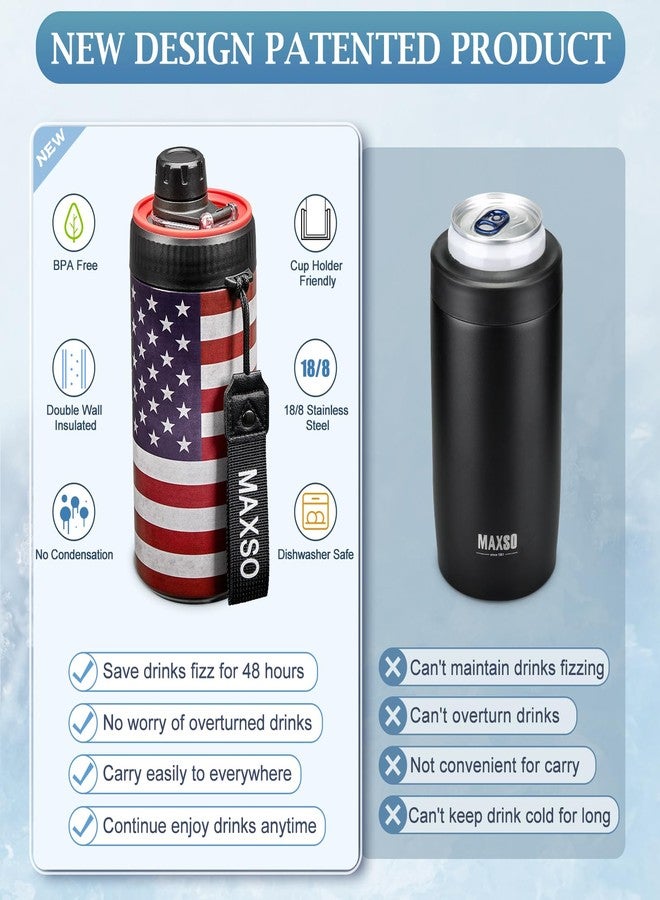 MAXSO Sealed Can Cooler Fizz Lid Can Cover for 12 oz Regular, Slim Skinny Cans & As Thermal Bottle, 4-in-1 Insulated Vacuum Stainless Steel Carbonated Cold Drink Holder - American Flag Version 2.1 - Image 3