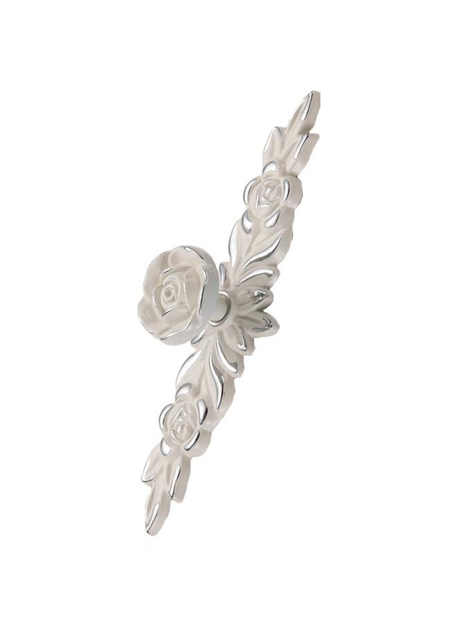 Thoraya Euro Rose Cabinet Knobs Vintage Exquisite 3D Zinc Alloy Flower Drawer Pull Handles for Kitchen Bedroom and Bathroom Leaf Ivory with Silver Trim M  - Image 4