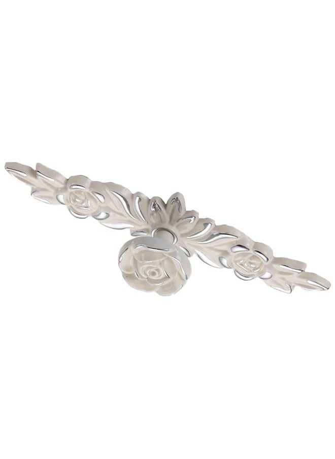 Thoraya Euro Rose Cabinet Knobs Vintage Exquisite 3D Zinc Alloy Flower Drawer Pull Handles for Kitchen Bedroom and Bathroom Leaf Ivory with Silver Trim M  - Image 3