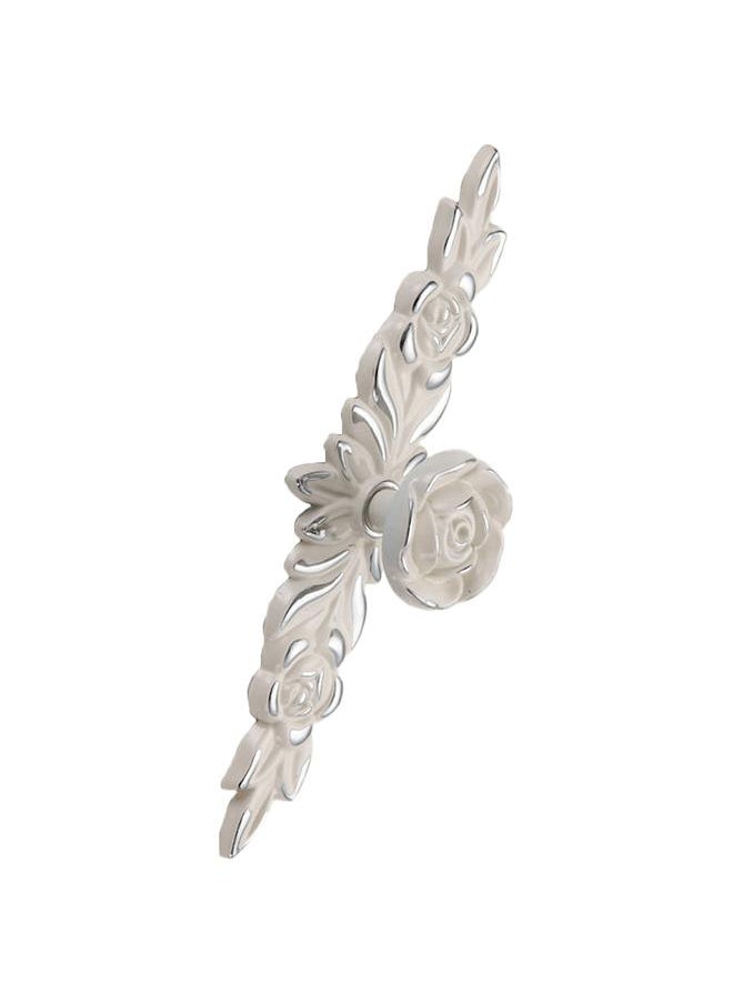 Thoraya Euro Rose Cabinet Knobs Vintage Exquisite 3D Zinc Alloy Flower Drawer Pull Handles for Kitchen Bedroom and Bathroom Leaf Ivory with Silver Trim M  - Image 2