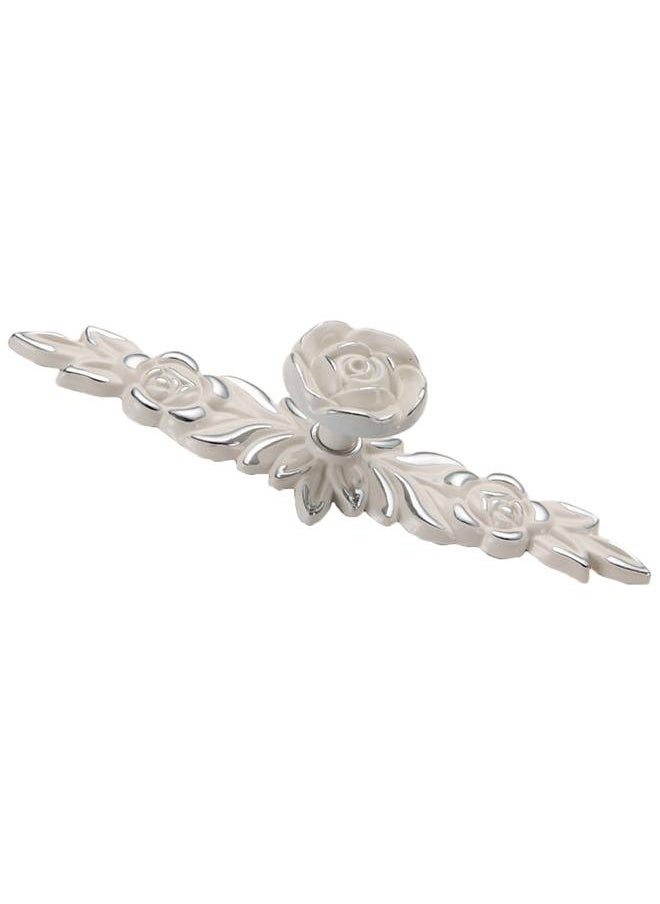 Thoraya Euro Rose Cabinet Knobs Vintage Exquisite 3D Zinc Alloy Flower Drawer Pull Handles for Kitchen Bedroom and Bathroom Leaf Ivory with Silver Trim M  - Image 1