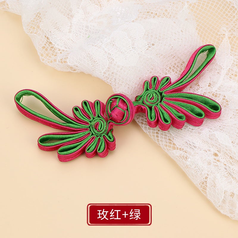 Button Button Long Tail Chrysanthemum Chinese Handmade Cheongsam Top Buckle Traditional Ethnic Style Tang Suit Vintage Button Rose + green * buckle about 10cm