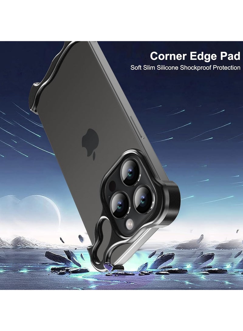 URBBKING For iPhone 15 Pro Shaped True Frameless Metal Corner Pad Phone Case Drop Proproof 15pro Case Black - Image 2