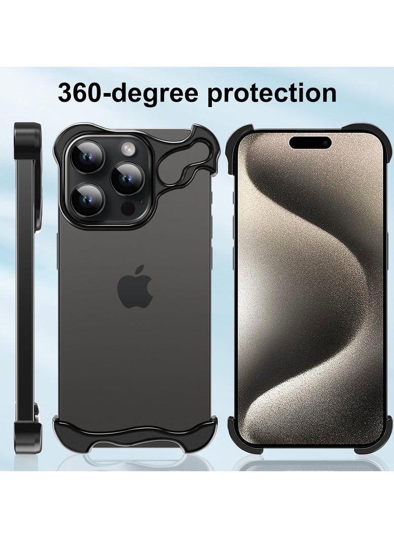 URBBKING For iPhone 15 Pro Shaped True Frameless Metal Corner Pad Phone Case Drop Proproof 15pro Case Black - Image 3