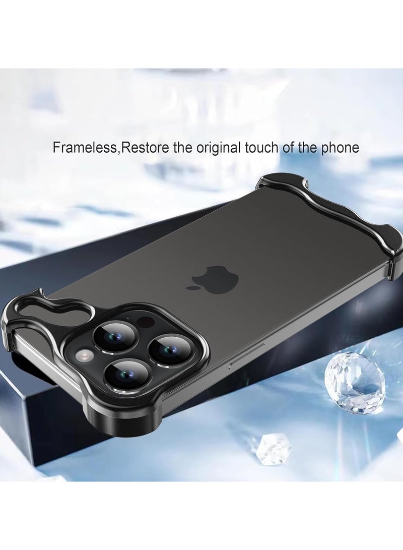URBBKING For iPhone 15 Pro Shaped True Frameless Metal Corner Pad Phone Case Drop Proproof 15pro Case Black - Image 4