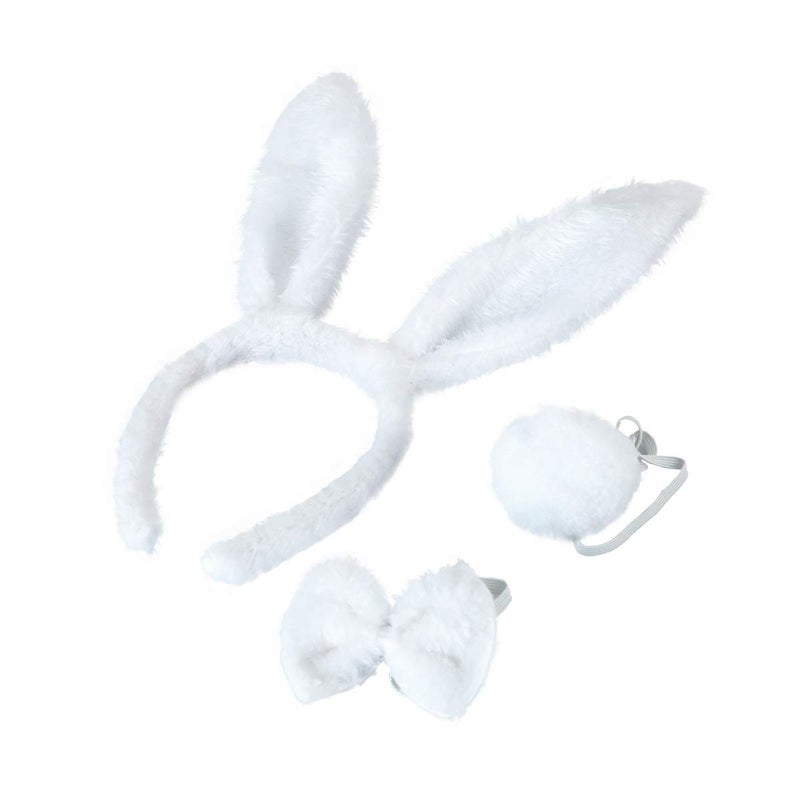 BinaryABC Bunny Rabbit Costume SetEars Headband Bow Ties Tail SetHalloween Costume AssesoriesWhite