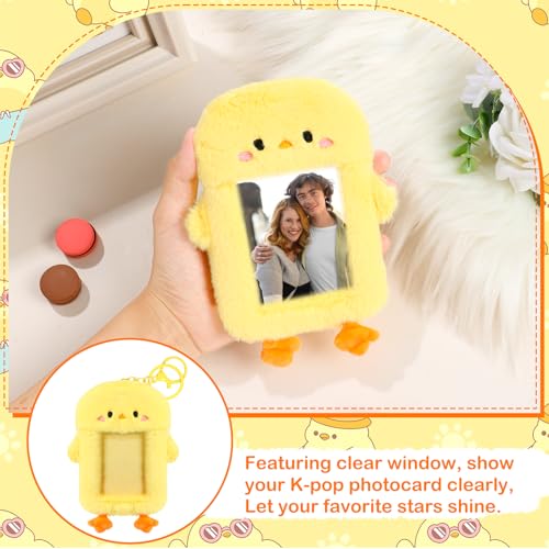 NEWEST Chicken Plush Kpop Photocard Holder with Keychain, Cute Chick ID Badge Holder Protector, Soft 3 Inch Cartoon Animal Photo Case Sleeves Stationery for Idol ID Card Student Worker Bag Charm - Image 5