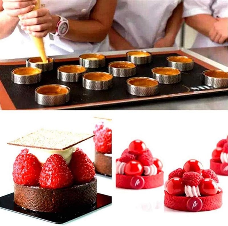 Aringfes 10 Pcs 2.76 Inch 304Stainless Steel Tart Ring, Heat-Resistant Perforated Cake Mousse Ring, Round Ring Baking doughnut tools (7cm) - Image 2